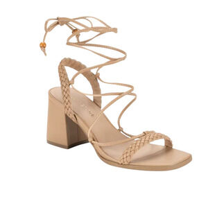 Sun & Stone Gemmaa Lace Up Block Heel Sandals Women's 7.5 Tan Casual Boho Shoes